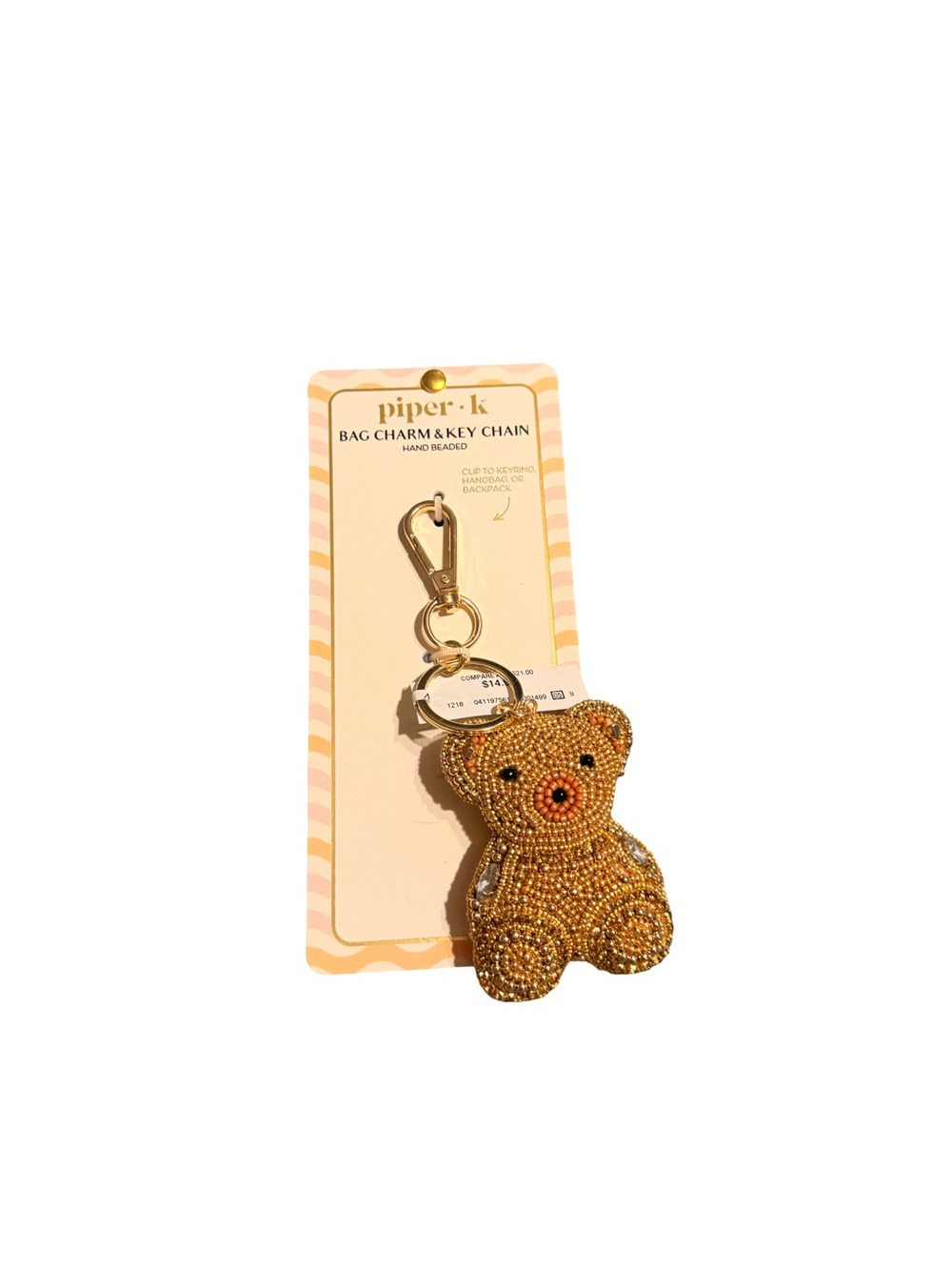 Piper Gold Teddy Bear Bag Charm Key Chain